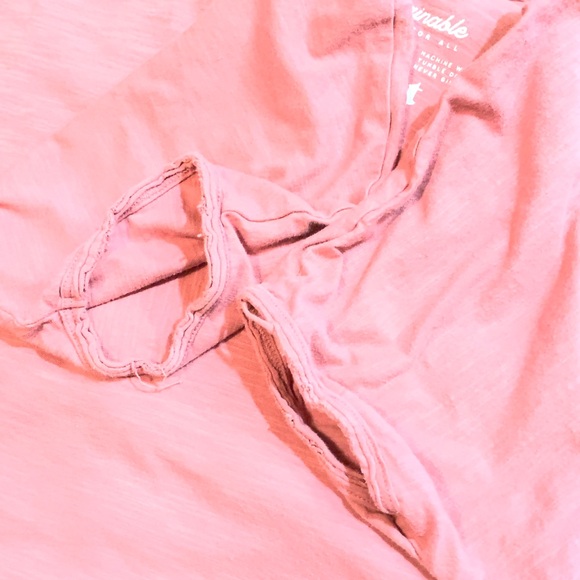 Pact Pink V-Neck small distressed T-Shirt dress sustainable organic cotton slit - Picture 5 of 7